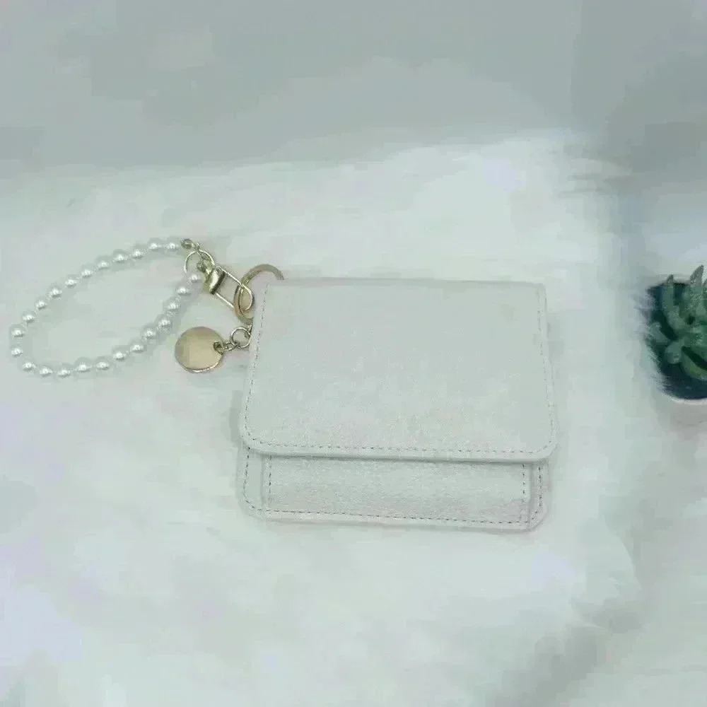 Elsa White Wallet w/ Faux Pearl Keychain Strap
